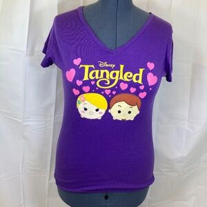 Disney Store Tangled Tsum Tsum Shirt Sz XL Purple Short Sleeve V Neck Womens Cut
